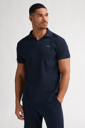 regular polo donkerblauw met textuur