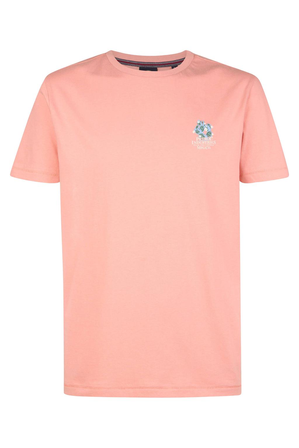 Roze heren Petrol Industries regular T-shirt van katoen met printopdruk, korte mouwen en ronde hals
