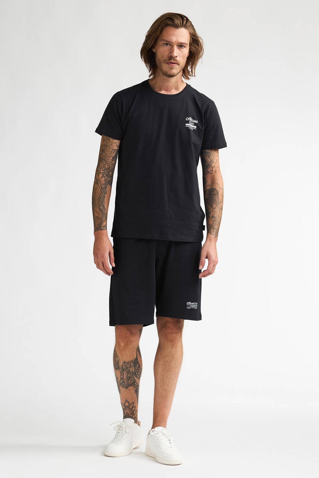 Zwarte heren Petrol Industries regular T-shirt van katoen met backprint, korte mouwen en ronde hals