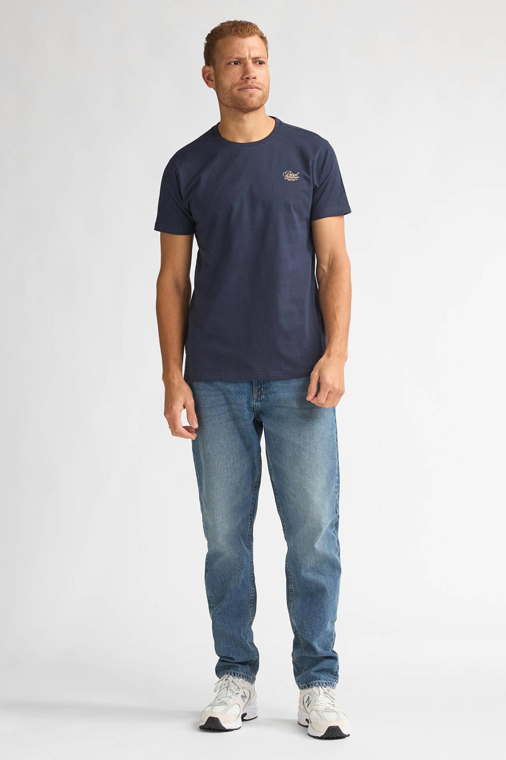 Donkerblauwe heren Petrol Industries regular T-shirt van katoen met effen, korte mouwen en ronde hals