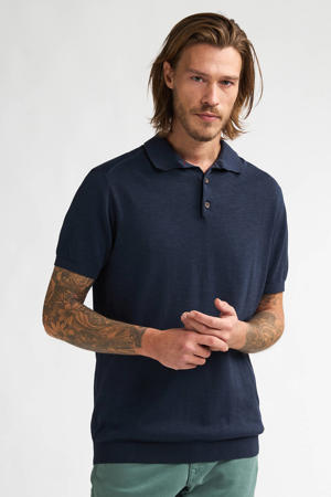 regular polo fijn gebreid donkerblauw
