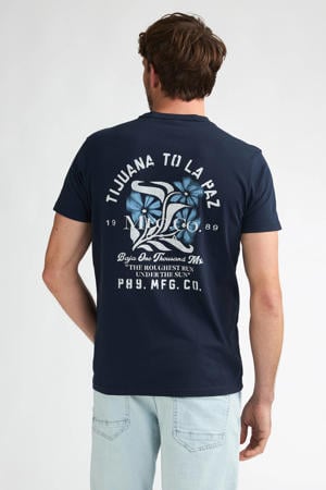 regular T-shirt met backprint donkerblauw