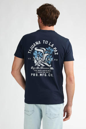 regular T-shirt met backprint donkerblauw