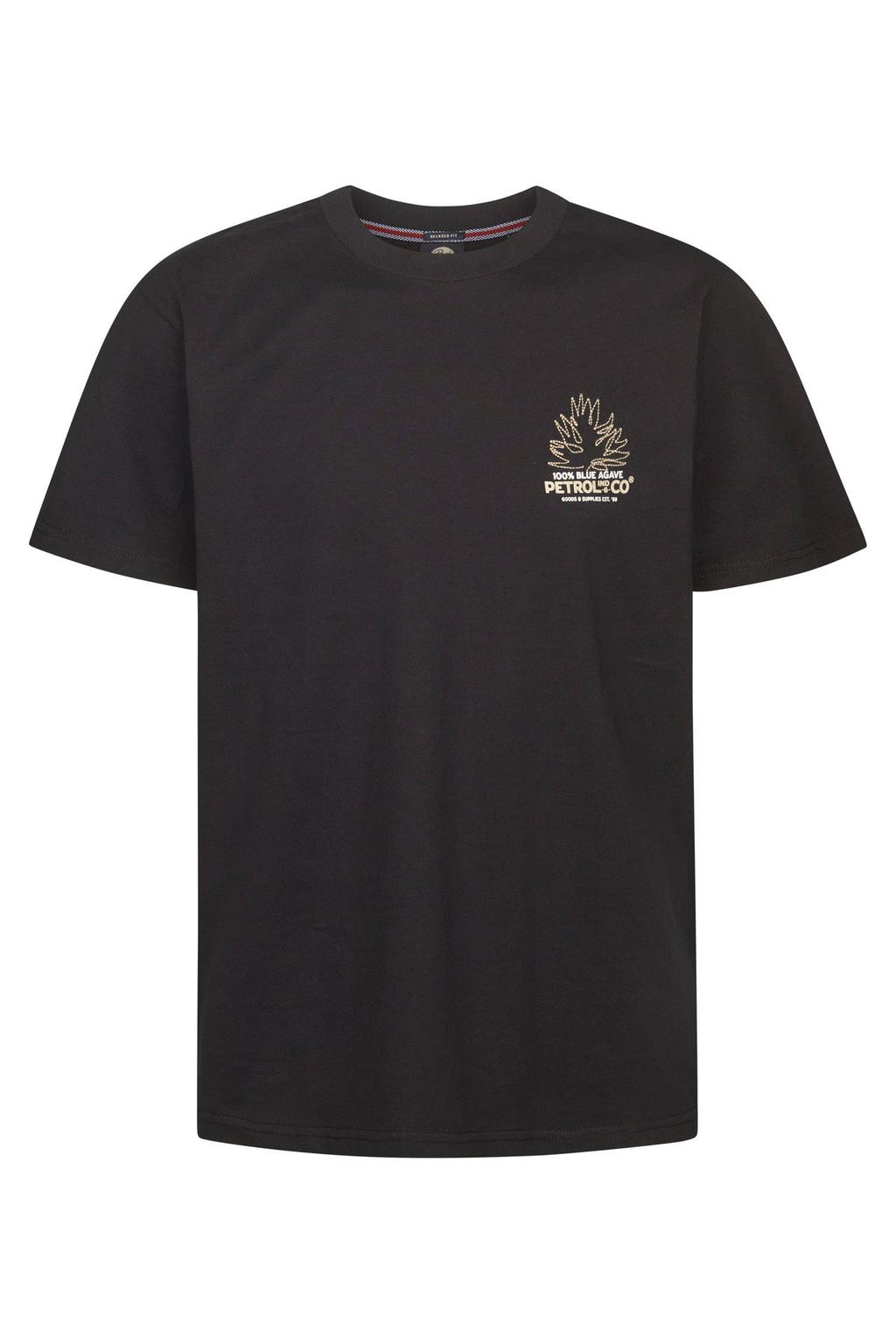 Zwarte heren Petrol Industries relaxed T-shirt van katoen met printopdruk, korte mouwen en ronde hals