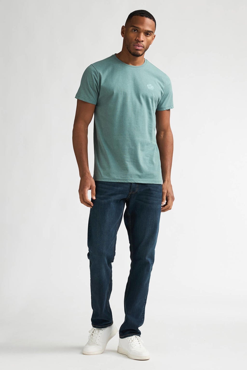 Groene heren Petrol Industries regular T-shirt van katoen met effen, korte mouwen en ronde hals