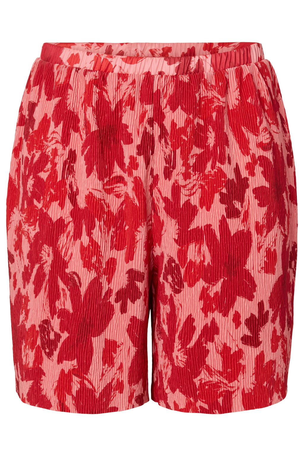 Roze en rode dames PIECES Curve high waist gebloemde casual short van polyester met elastische tailleband