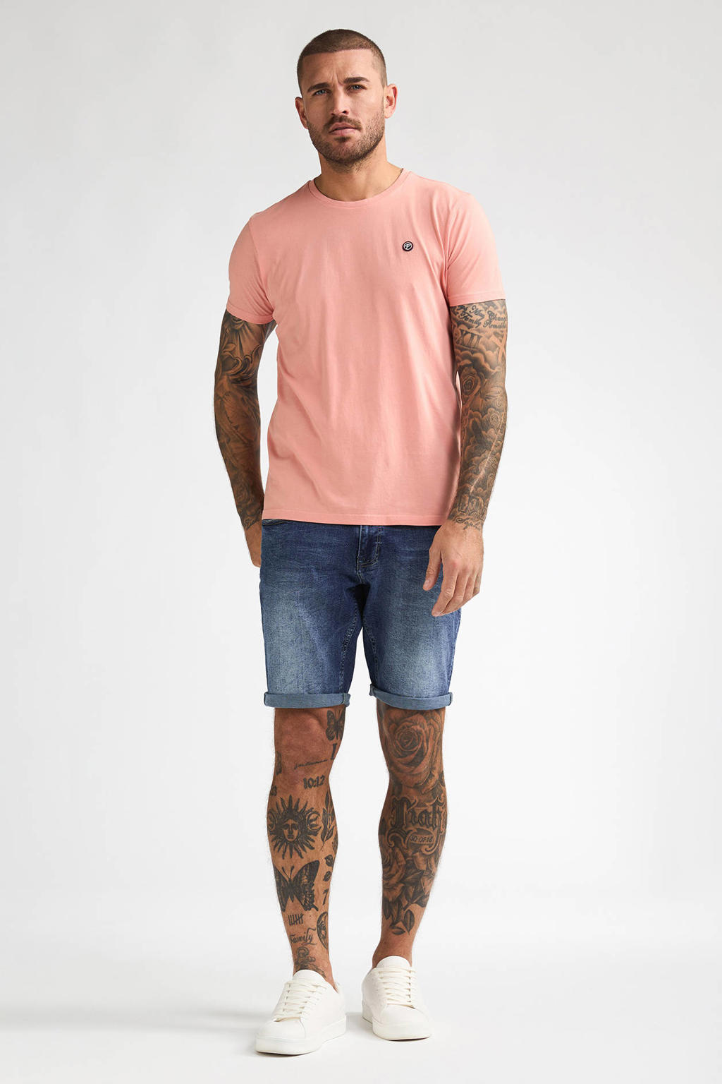 Roze heren Petrol Industries regular T-shirt van katoen met effen, korte mouwen en ronde hals