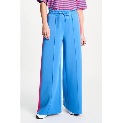 POM Amsterdam wide leg high waist gestreepte broek blauw afbeelding
