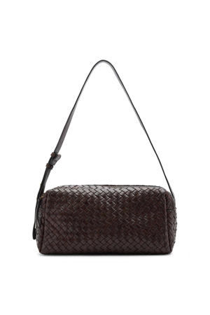 leren gevlochten schoudertas donkerbruin