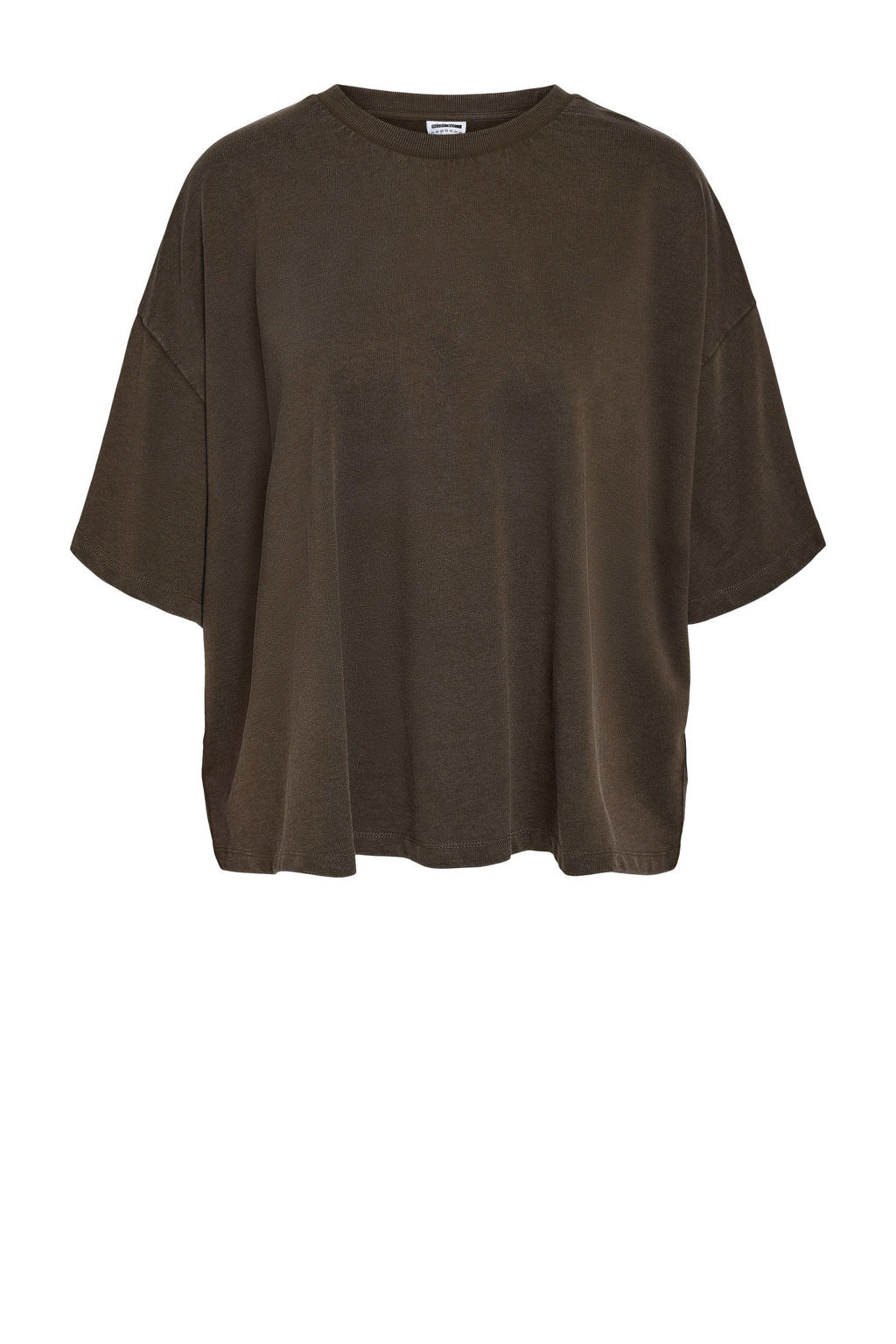 Donkerblauwe dames NOISY MAY Curve T-shirt van katoen met effen, korte mouwen en ronde hals
