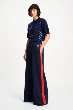 wide leg regular waist broek donkerblauw