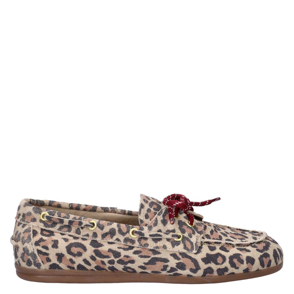 Beige en zwarte dames Nelson suède leren bootschoenen met veters en panterprint