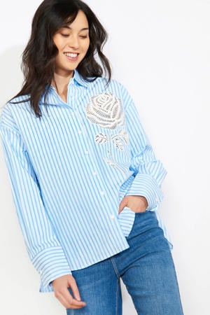 gestreepte blouse blauw broderie
