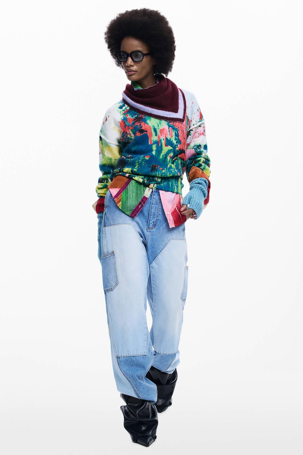 Multikleurige dames Desigual sweater van acryl met lange mouwen en ronde hals