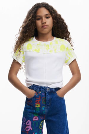 regular waist wide leg jeans met print - donkerblauw