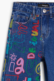 thumbnail: Desigual regular waist wide leg jeans met print - donkerblauw