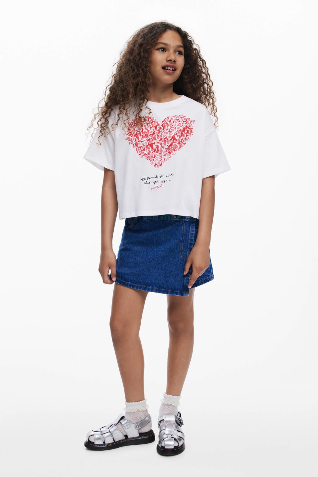 Medium blue denim meisjes Desigual spijkerrok van denim met rits- en knoopsluiting en effen