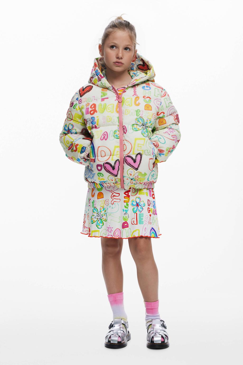 meisjes Desigual gewatteerde jas van polyamide met lange mouwen, capuchon en ritssluiting