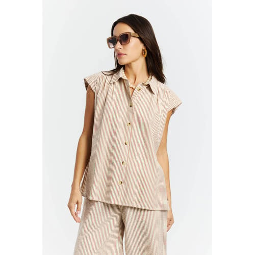 Protest gestreepte blouse bruin afbeelding