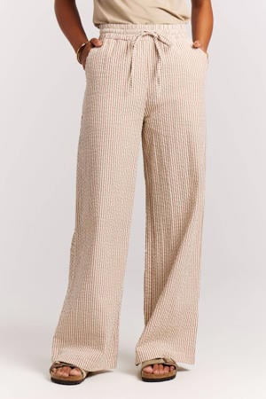 wide leg regular waist gestreepte broek bruin
