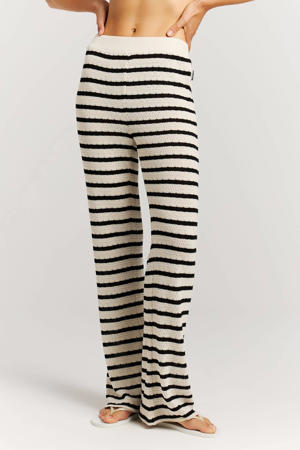 regular waist gestreepte flared broek ecru