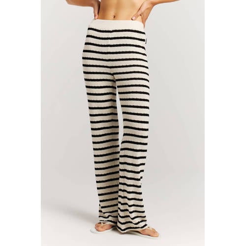 Protest regular waist gestreepte flared broek ecru afbeelding