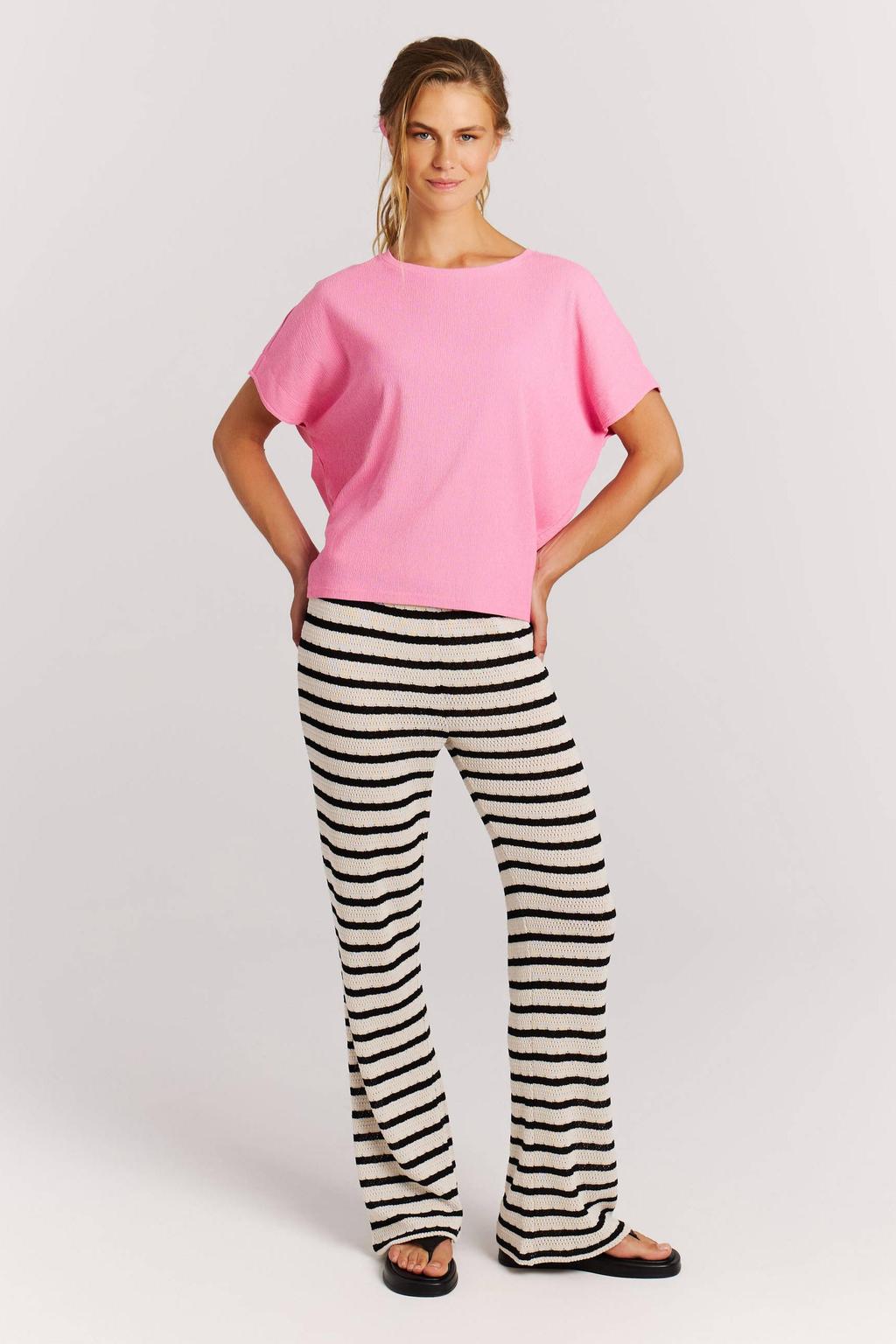 Roze dames Protest T-shirt van polyester met effen, half lange mouwen, ronde hals en textuur