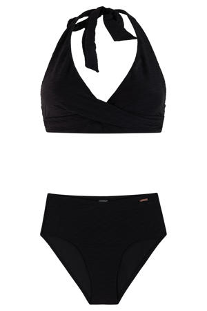 voorgevormde halter bikini PRTFREA met textuur zwart