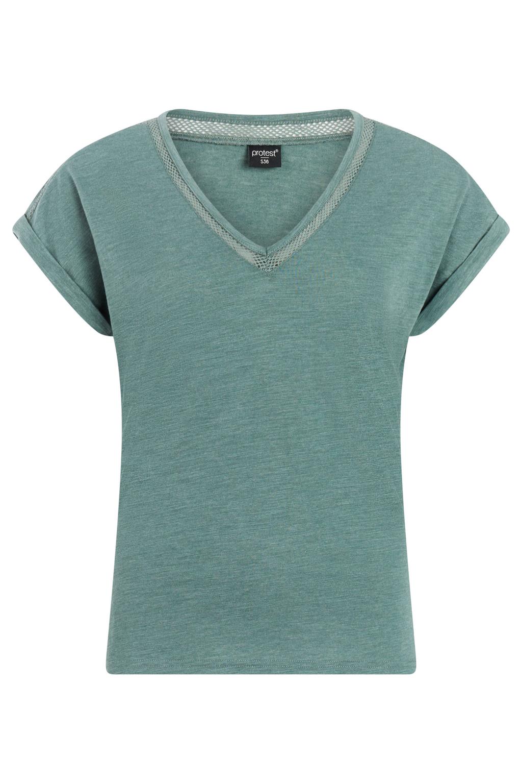 Groene dames Protest T-shirt van katoen met effen, korte mouwen en V-hals