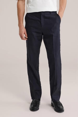 regular pantalon met linnen donkerblauw