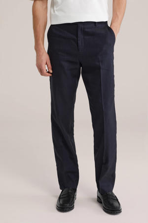 regular pantalon met linnen donkerblauw