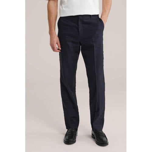 WE Fashion regular pantalon met linnen donkerblauw afbeelding