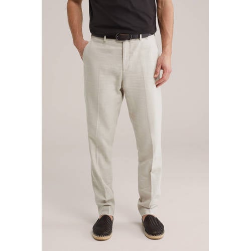 WE Fashion slim pantalon met linnen ecru afbeelding
