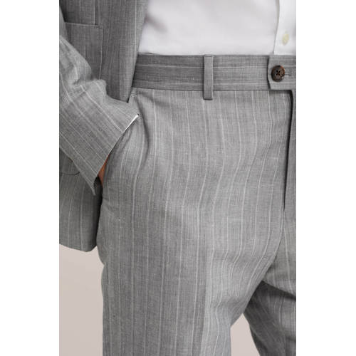 WE Fashion slim gestreepte pantalon met linnen grijs afbeelding