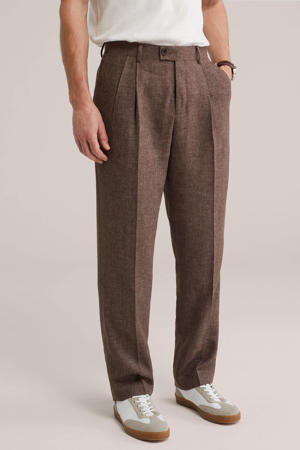 regular pantalon met linnen bruin