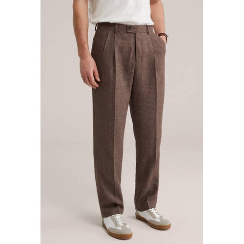 WE Fashion regular pantalon met linnen bruin afbeelding