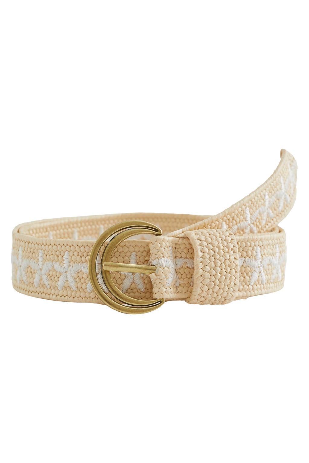 WE Fashion riem met borduursels beige/wit