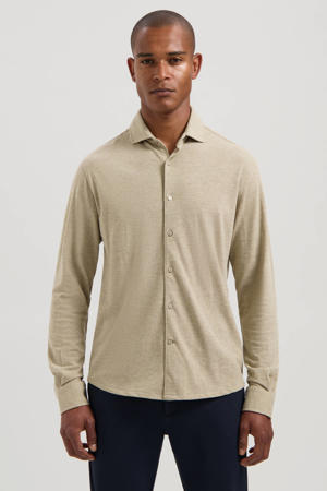 slim casual overhemd lichtkaki