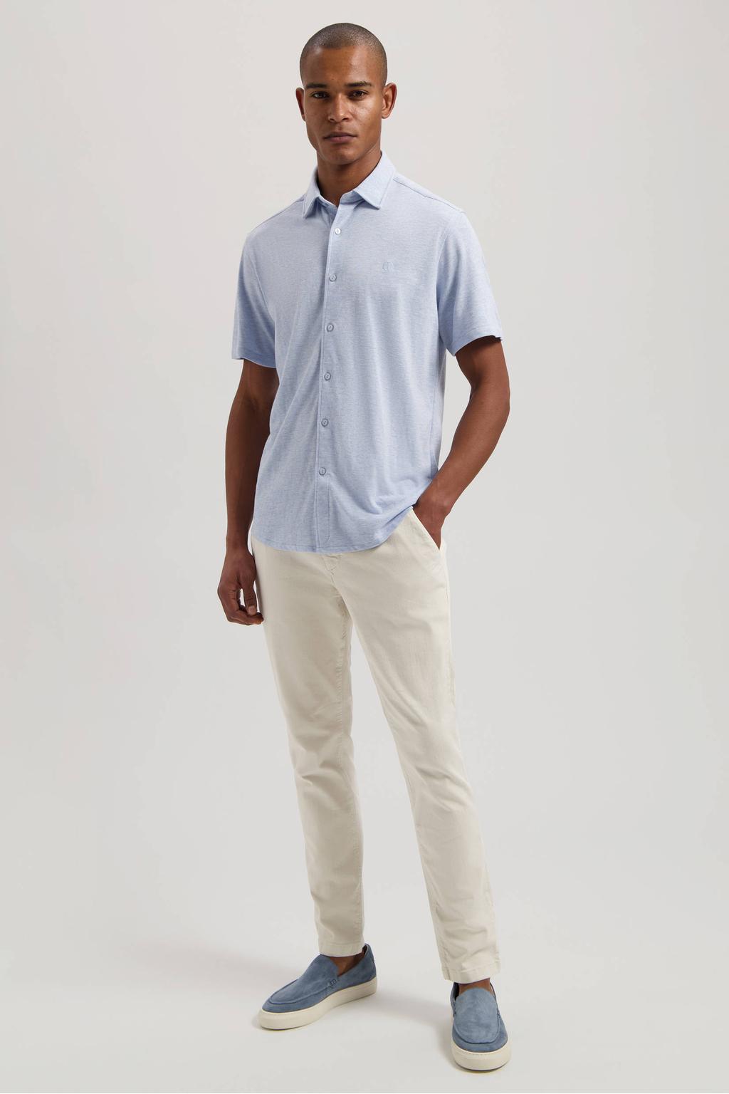 Lichtblauwe heren Dstrezzed regular casual overhemd van katoen met melée print, korte mouwen, klassieke kraag en knoopsluiting