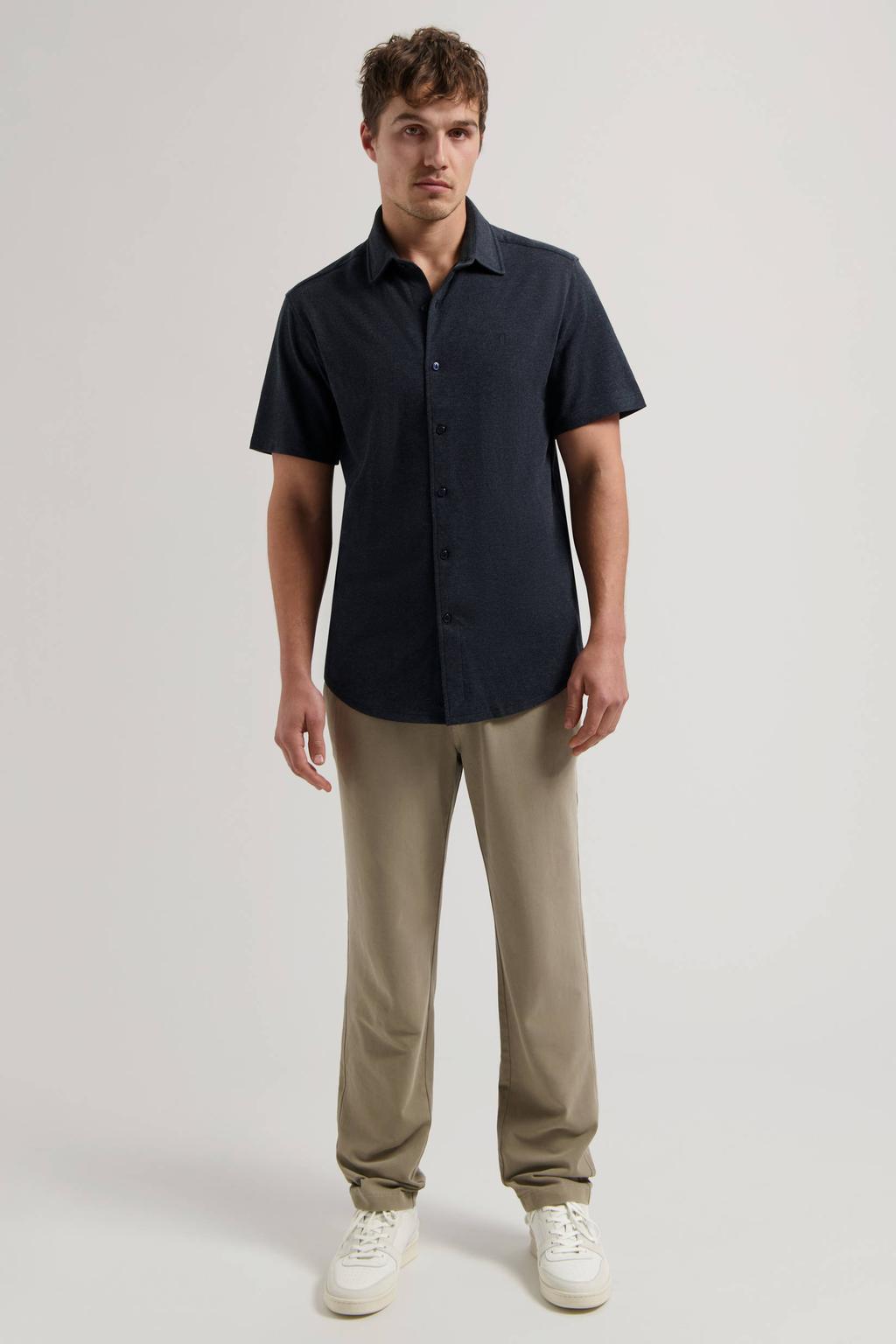 Donkerblauwe heren Dstrezzed regular casual overhemd van katoen met melée print, korte mouwen, klassieke kraag en knoopsluiting
