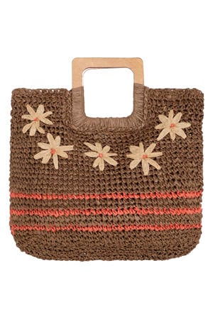 raffia handtas bruin