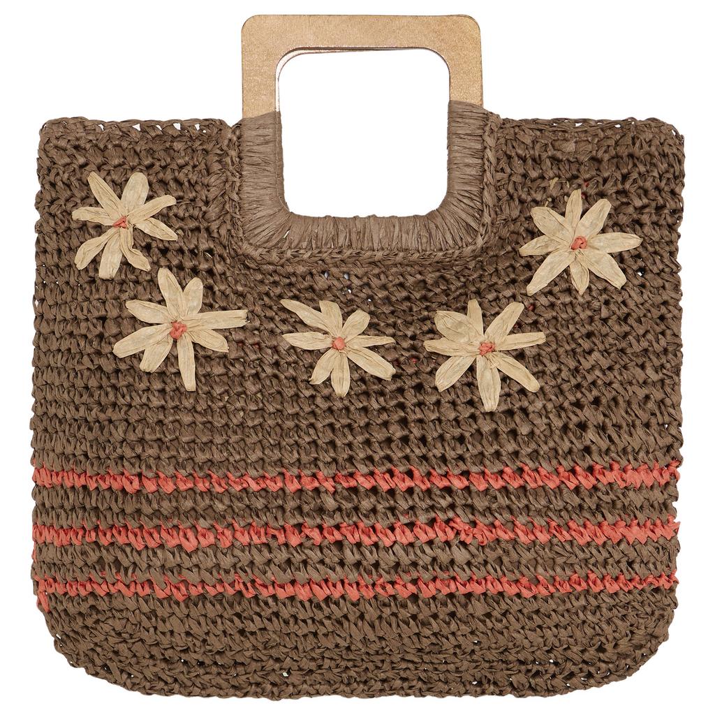 ICHI raffia handtas bruin