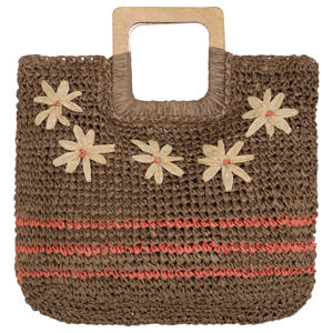 raffia handtas bruin