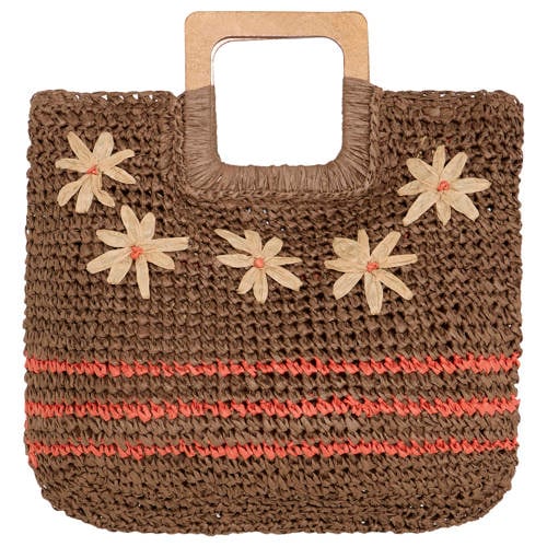 ICHI raffia handtas bruin afbeelding
