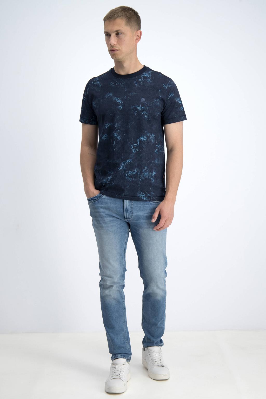 Donkerblauwe heren GABBIANO regular T-shirt van katoen met korte mouwen en ronde hals