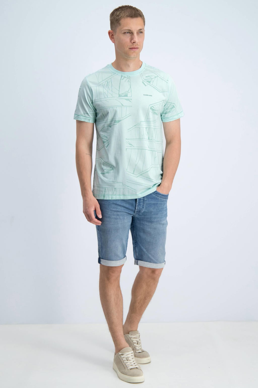 Lichtblauwe heren GABBIANO regular fit T-shirt van katoen met korte mouwen en ronde hals