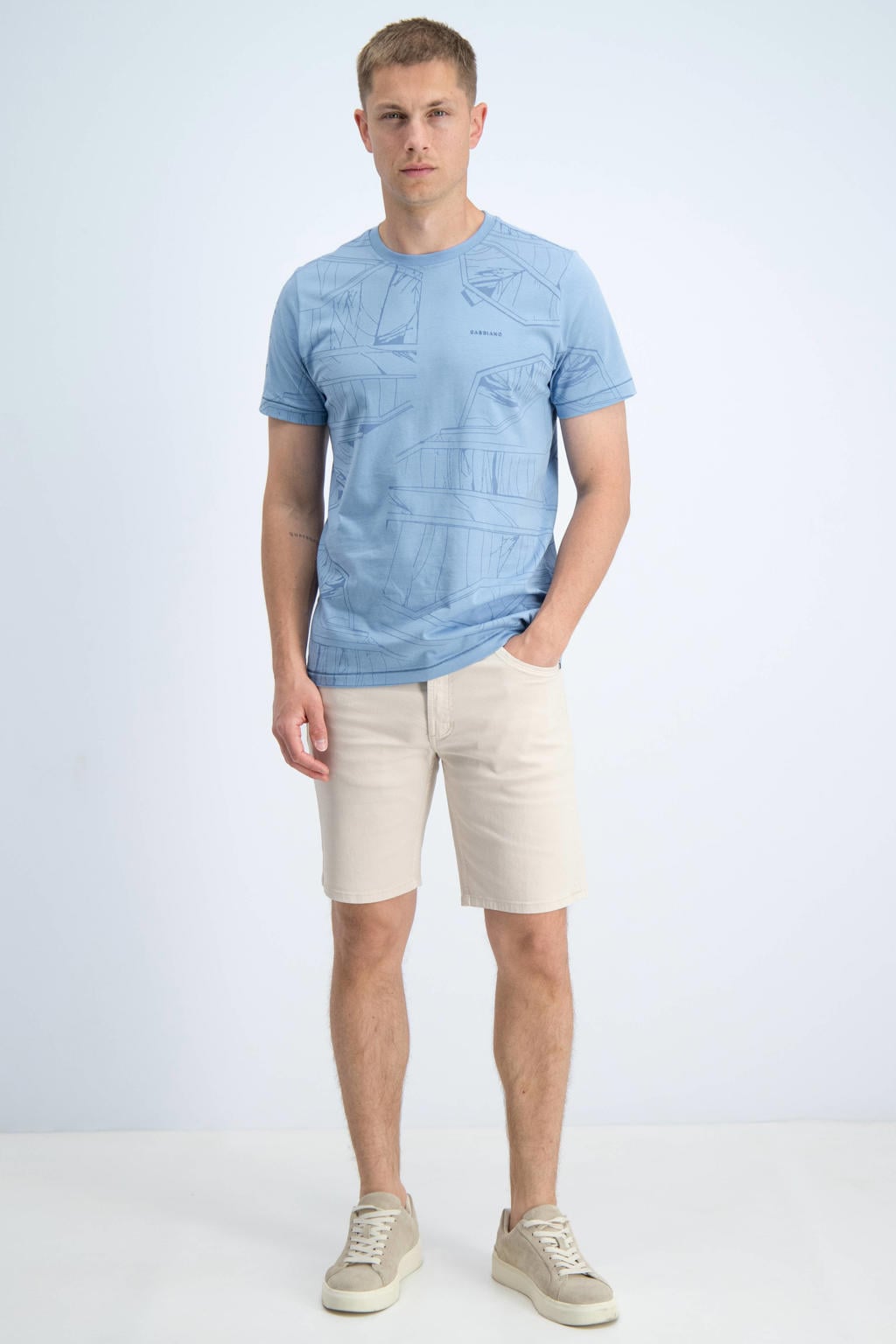 Blauwe heren GABBIANO regular fit T-shirt van katoen met korte mouwen en ronde hals