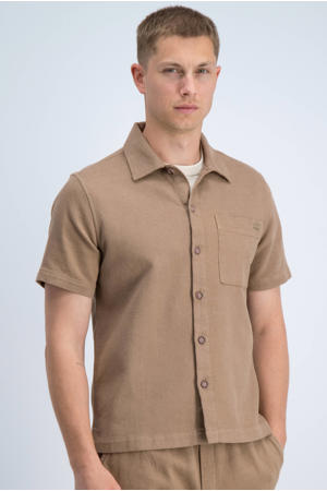 katoenen regular fit overshirt met ingebreid patroon - lichtbruin