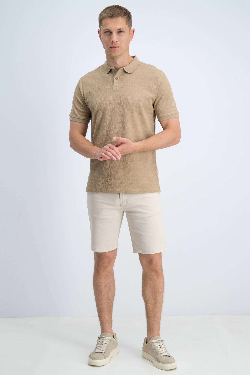 Lichtbruine heren GABBIANO regular fit polo amandel van katoen met effen, korte mouwen en ingebreid patroon