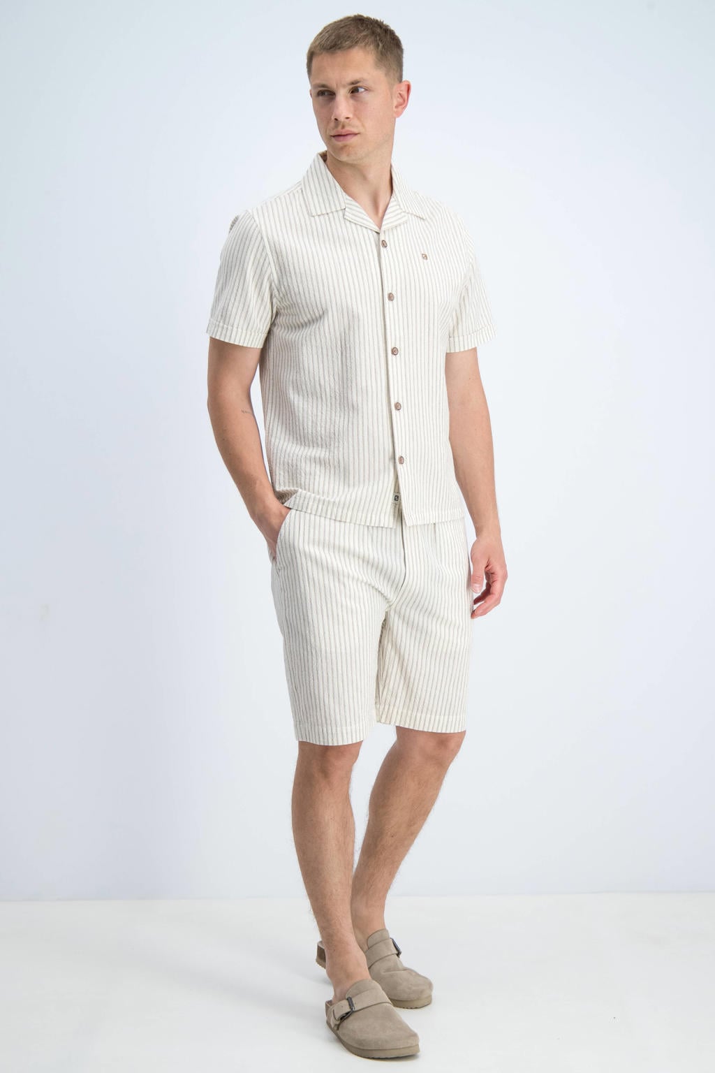 GABBIANO katoenen regular fit gestreepte short - amandel